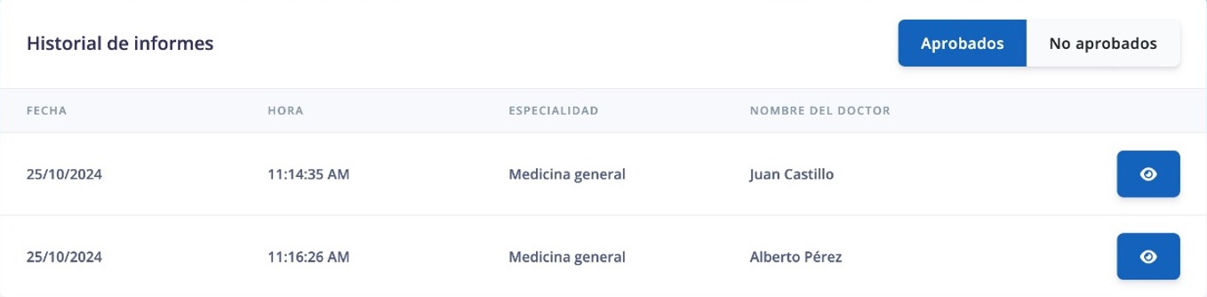 Imagen 1: Historial de Informes