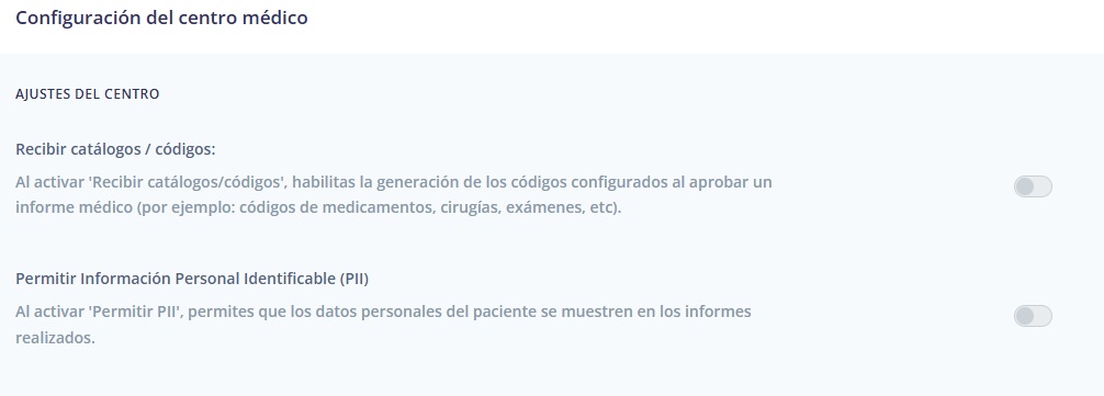 Imagen 1: Ajustes del Centro